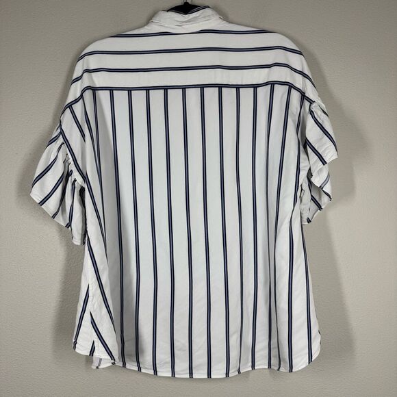Alice + Olivia Edyth Striped Ruffle Top Button Front Blouse Oversized Medium - Picture 6 of 10